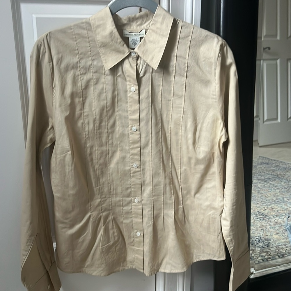 Banana Republic PinTuck 100% Cotton Button Down Ladies Long Sleeve Summer Med
